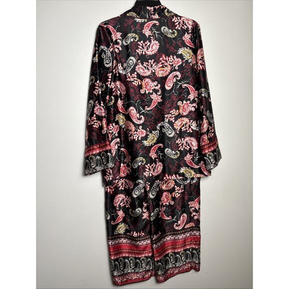 Cabernet Silky Satin Pajama Set Size M Paisley Dark Romantic Long Sleeve Classic - Picture 2 of 8